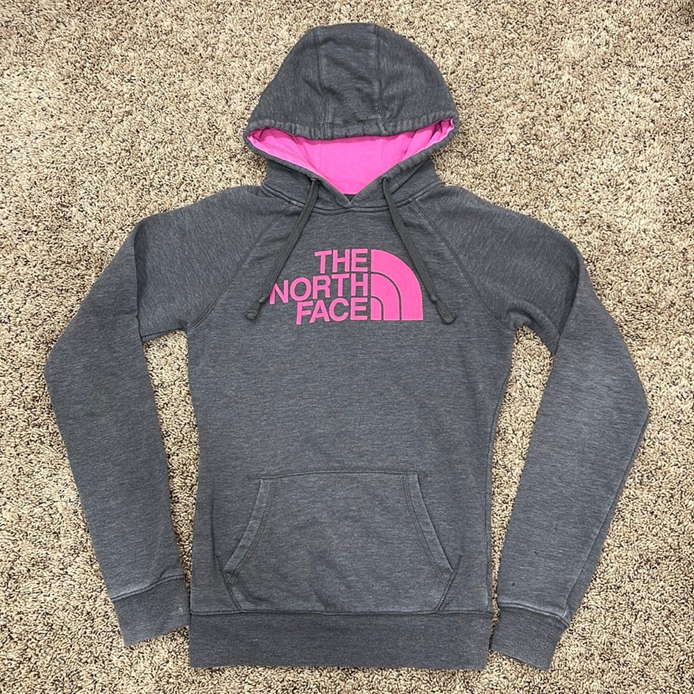 The North Face Sweater Womens Gray Pink Hoodie Pullover Size XS